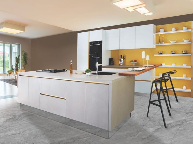 Dated, tired kitchen units before being resprayed
